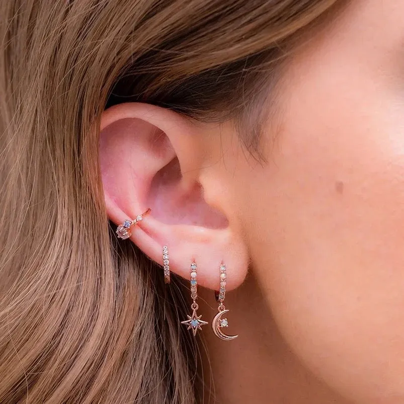 Boho & Mala Opal Star & Moon Sterling Silver Hoop Huggie Earrings