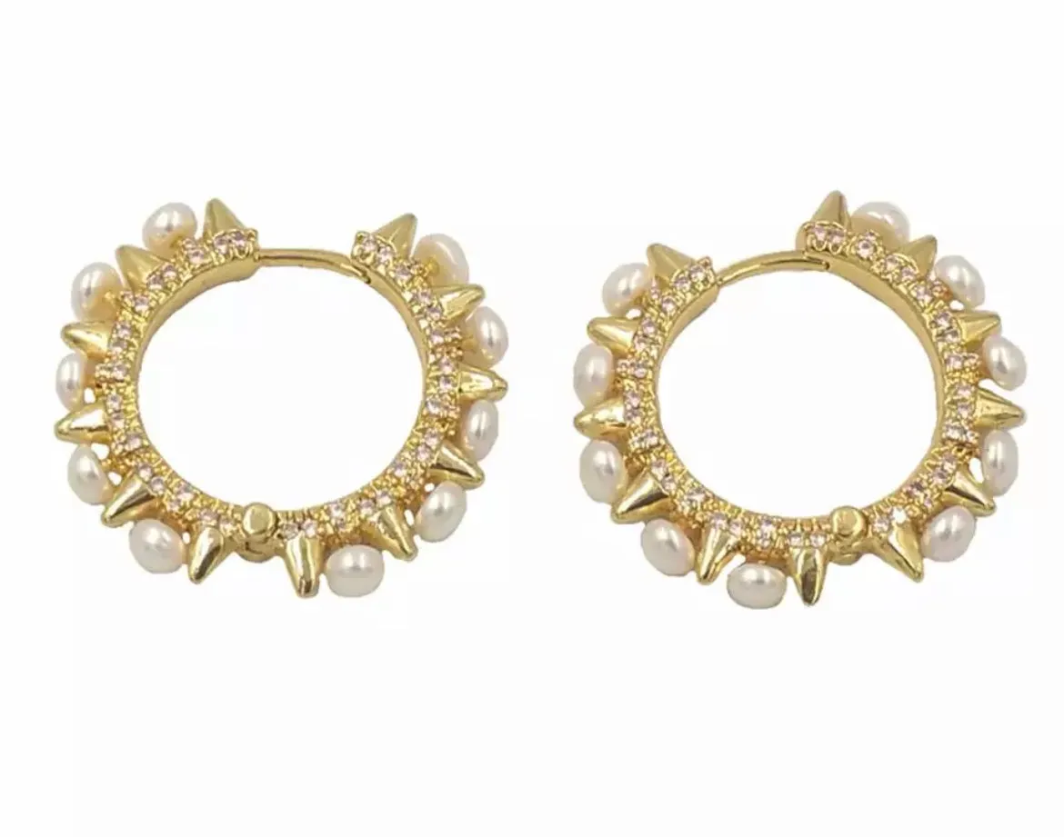 Boho & Mala Pearl Hoop Gold Earrings PSE10038