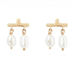 Boho & Mala Pearl Stud 18k Gold Plated Hoop Earring