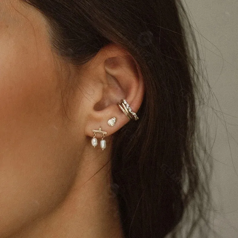 Boho & Mala Pearl Stud 18k Gold Plated Hoop Earring