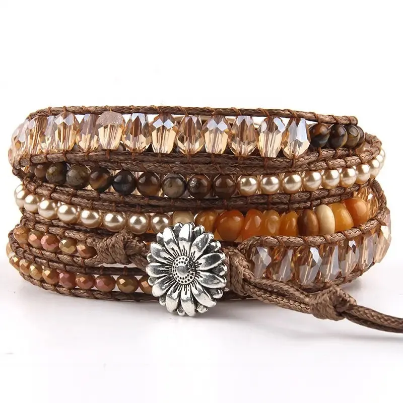Boho & Mala Pink Stone 5 Wrap Bracelet WSB1002