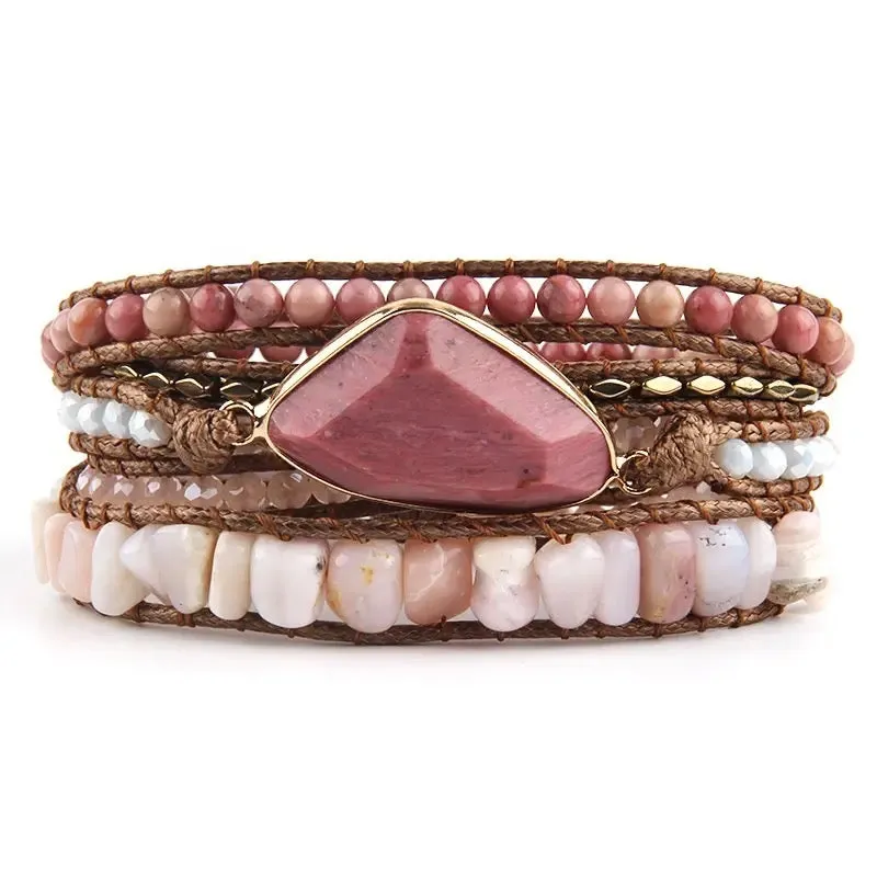 Boho & Mala Pink Stone 5 Wrap Bracelet WSB1002