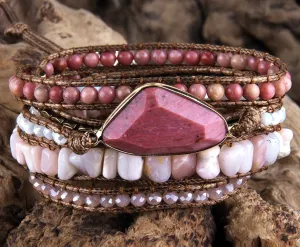 Boho & Mala Pink Stone 5 Wrap Bracelet WSB1002
