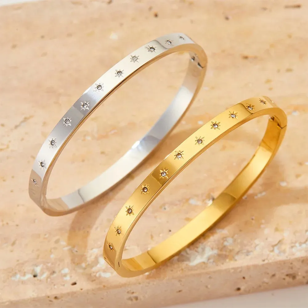 Boho & Mala Stainless Steel Silver Bangle Bracelet