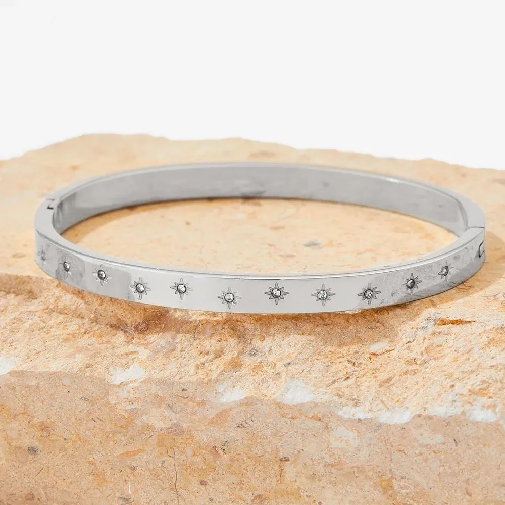 Boho & Mala Stainless Steel Silver Bangle Bracelet