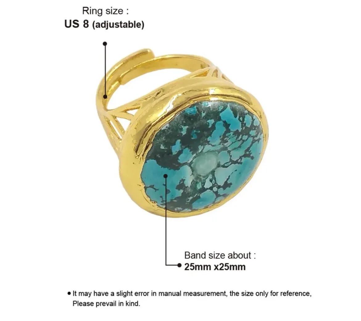 Boho & Mala Turquoise Gold Ring (adjustable from size 8)
