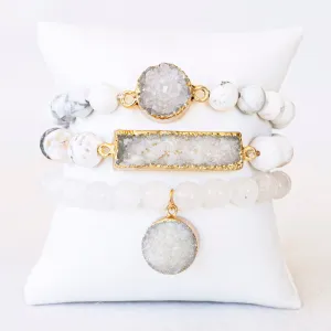 Boho & Mala White Mix Stone Elastic Bracelet Stackable Sets BS1034