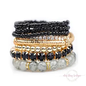 Boho Radiance Bracelet Stack in Black