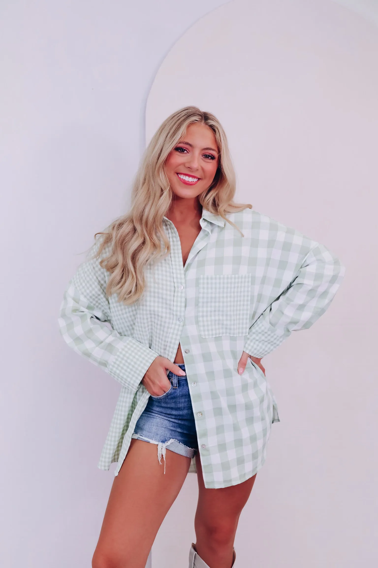 Cabo Comfy Checker Print Shirt - Sage