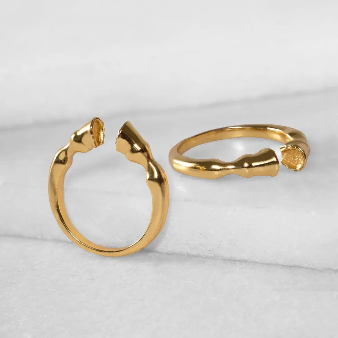 Cavallo - Elegant Stylized Horse Hooves 14K Gold on Sterling Silver Ring