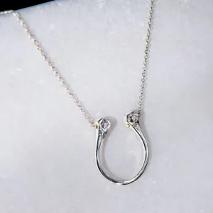 Charmed - Mossanite Stone and Sterling Silver Horseshoe Pendant Necklace