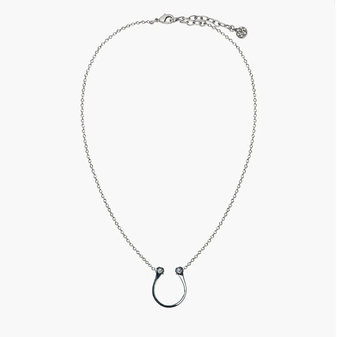 Charmed - Mossanite Stone and Sterling Silver Horseshoe Pendant Necklace
