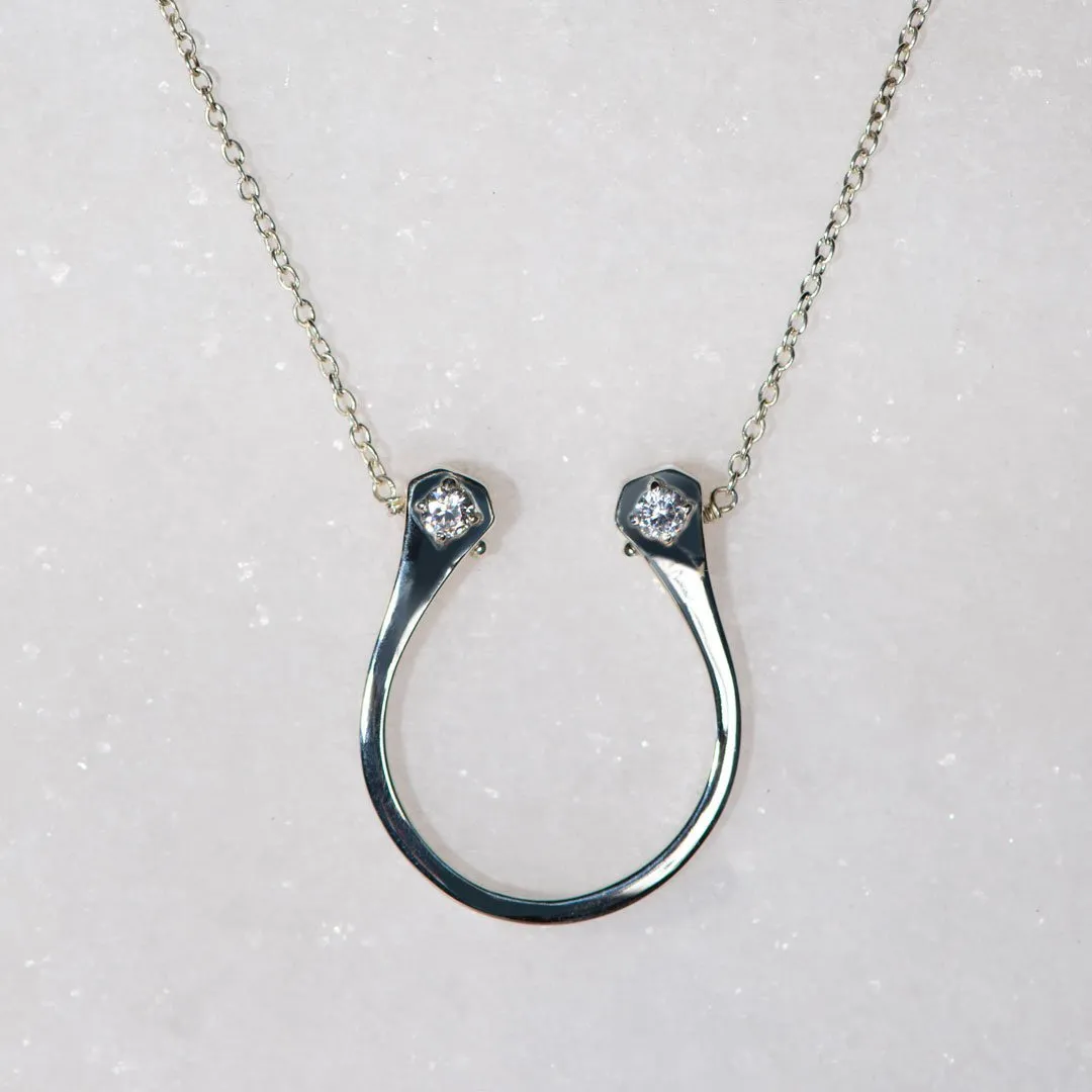 Charmed - Mossanite Stone and Sterling Silver Horseshoe Pendant Necklace