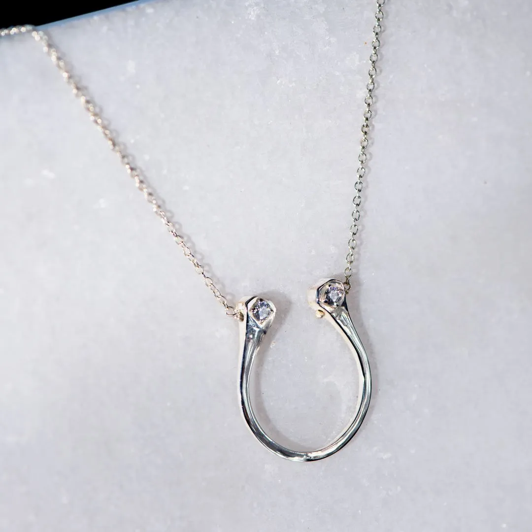 Charmed - Mossanite Stone and Sterling Silver Horseshoe Pendant Necklace