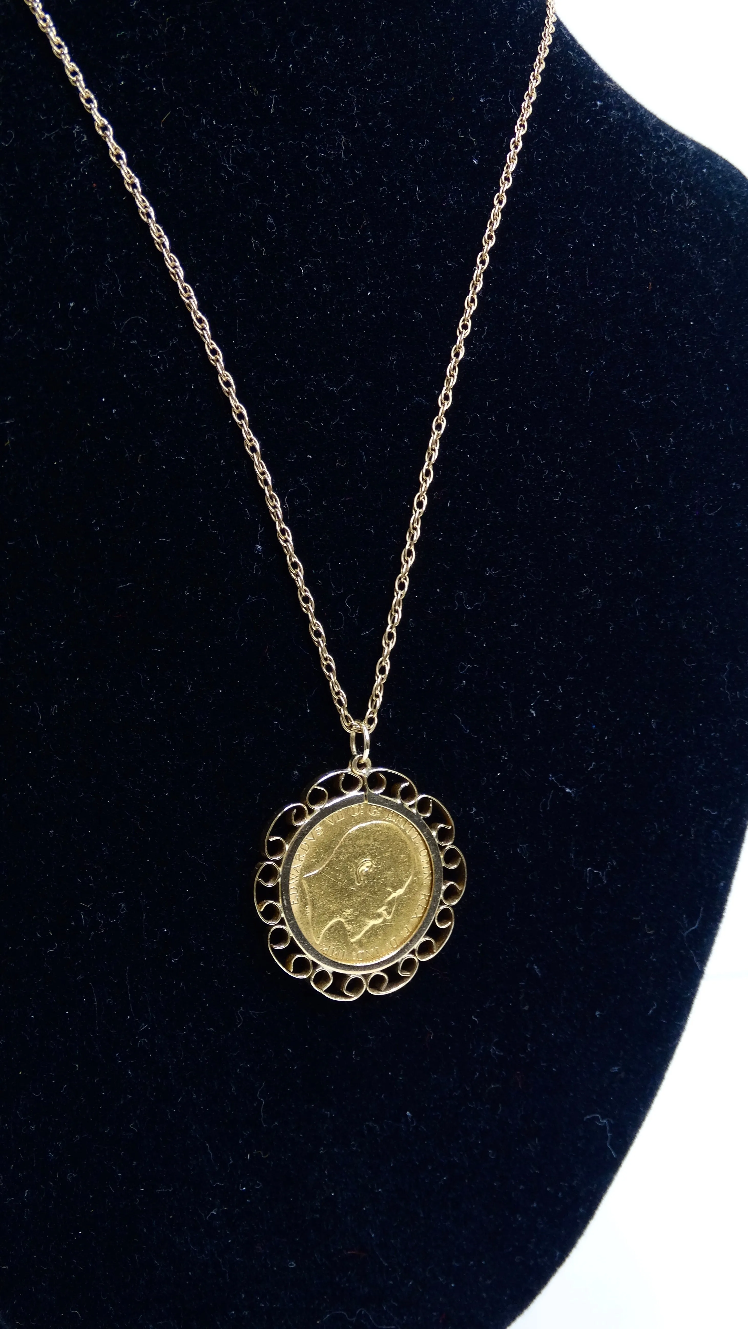 Coin Solid Gold King Edward Vll Necklace