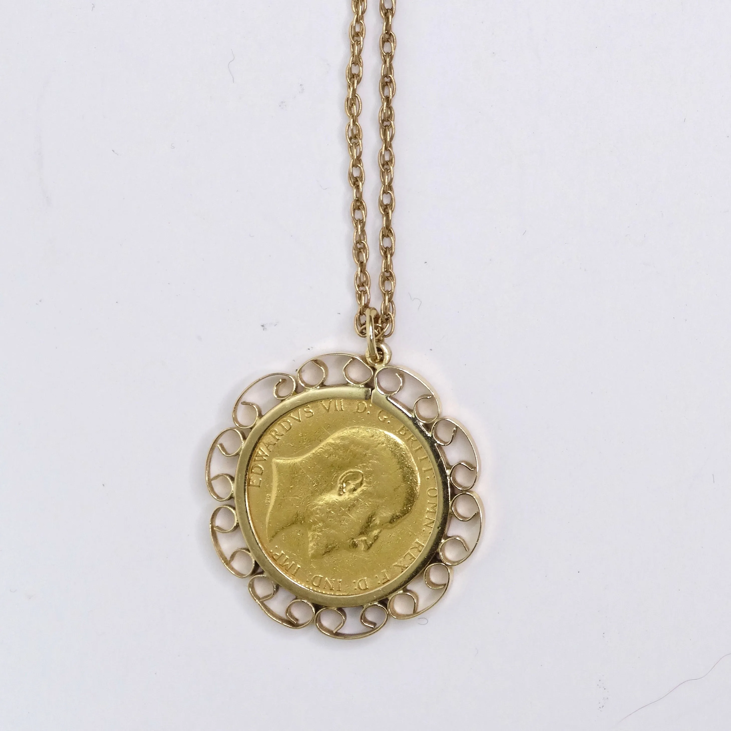 Coin Solid Gold King Edward Vll Necklace
