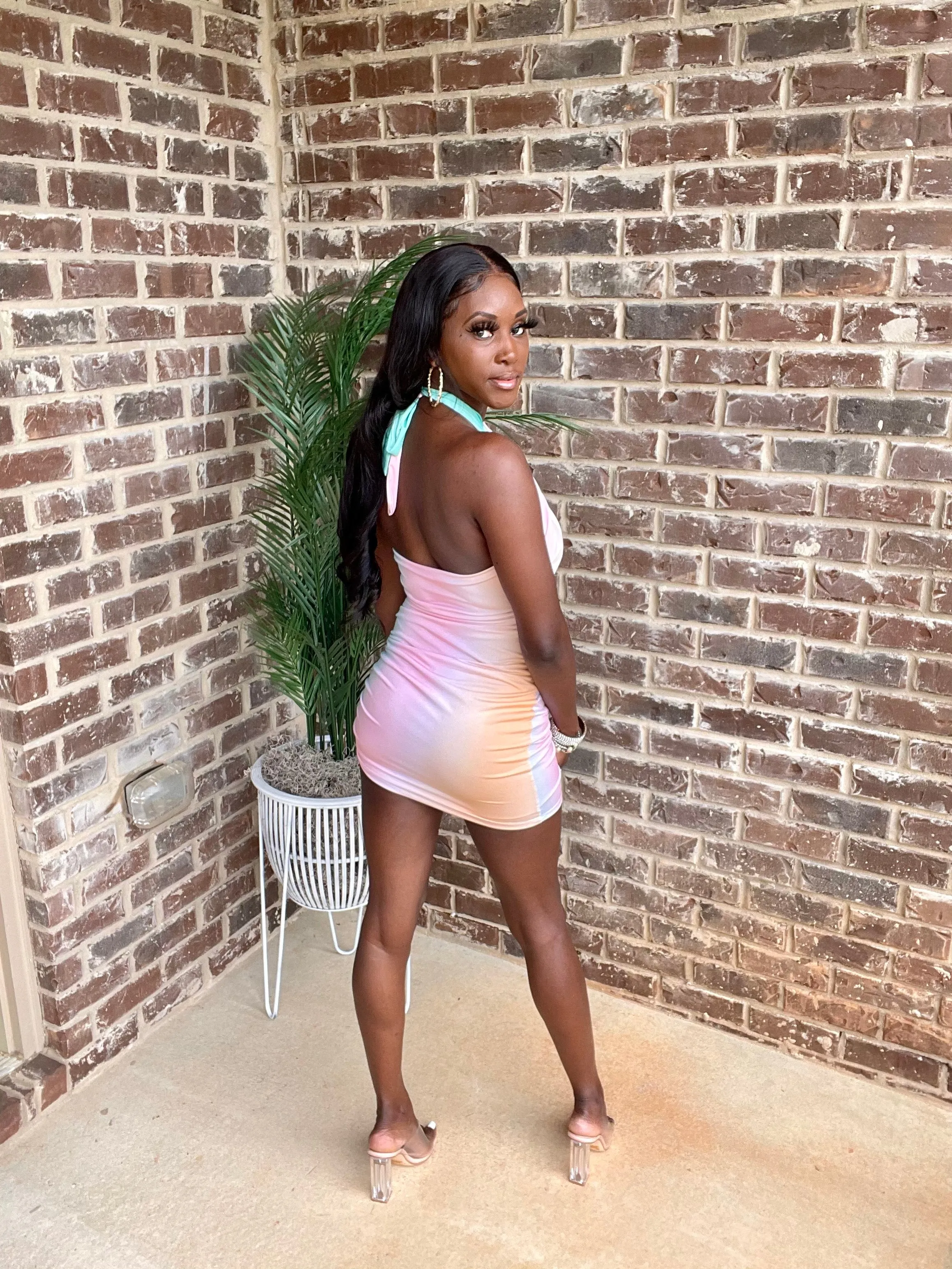 Color Burst Twist Tie Dress