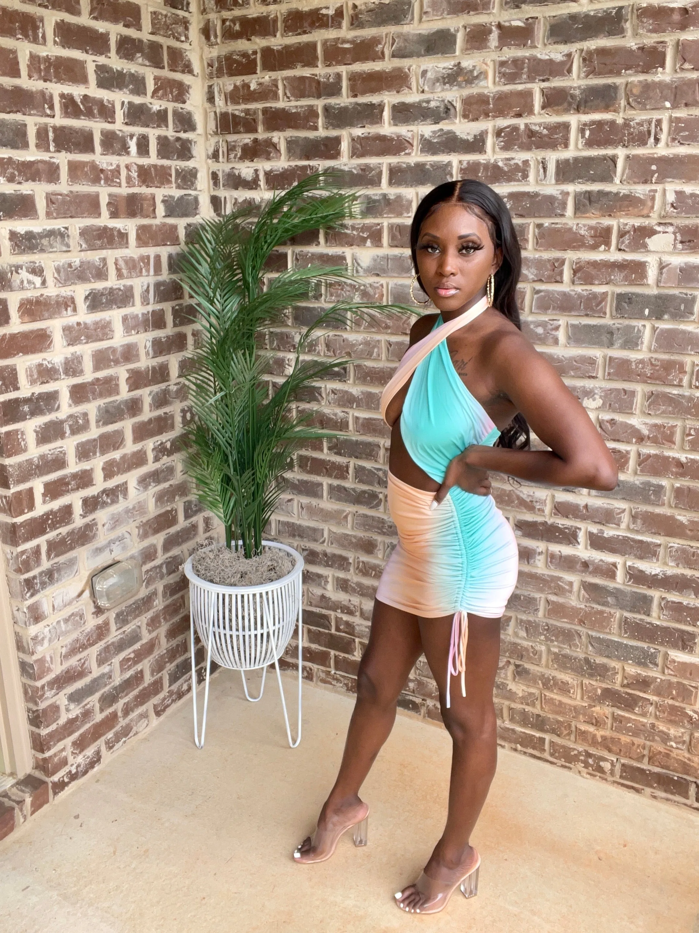Color Burst Twist Tie Dress
