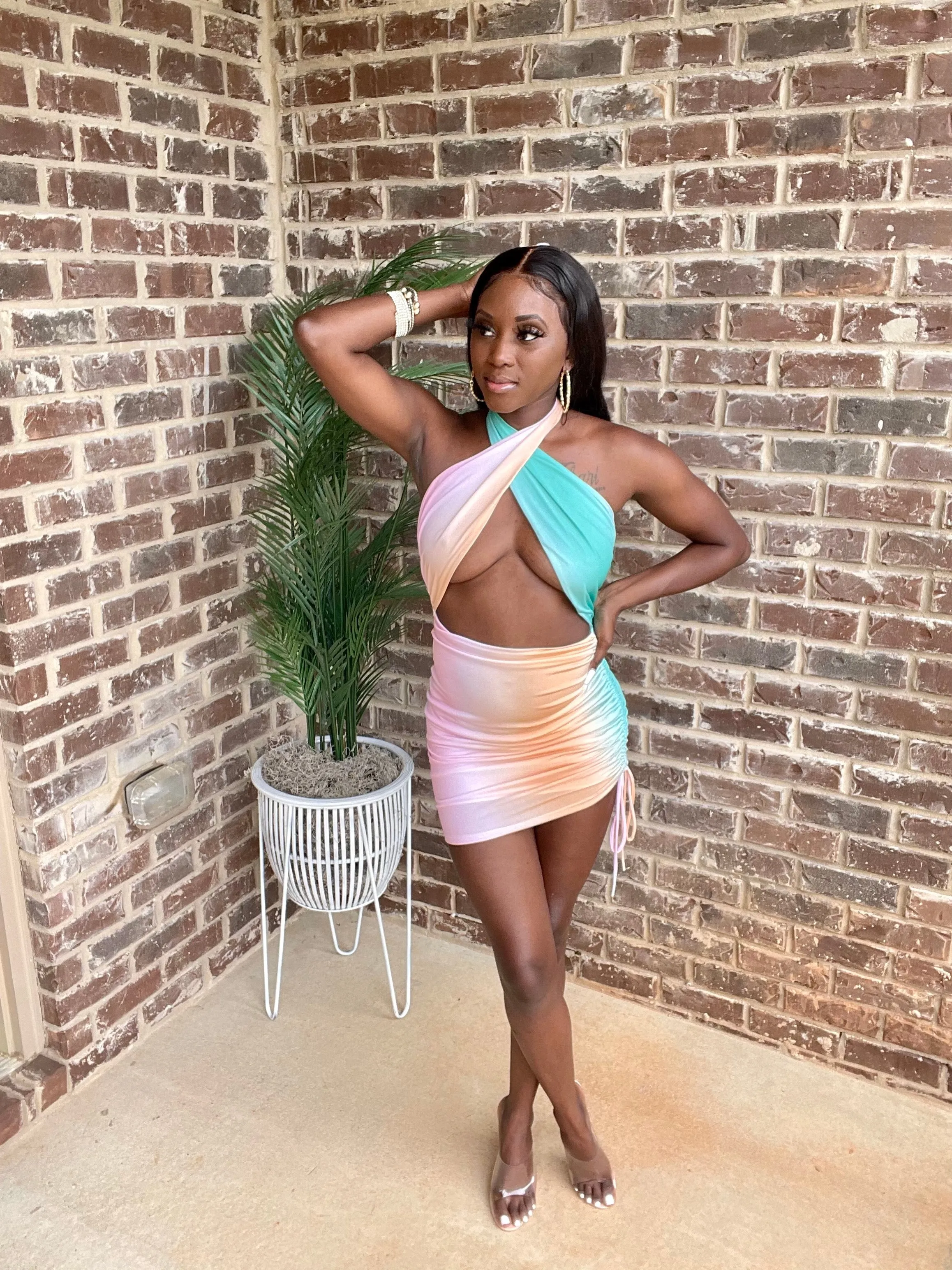 Color Burst Twist Tie Dress