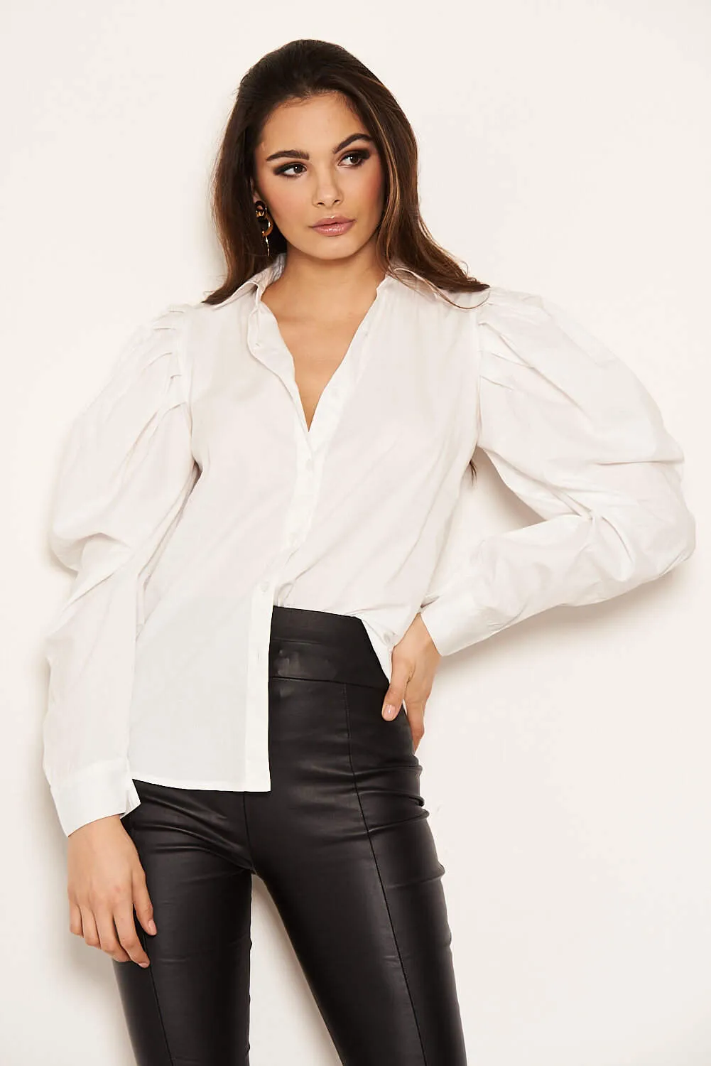 Cream Poplin Puff Sleeve Shirt