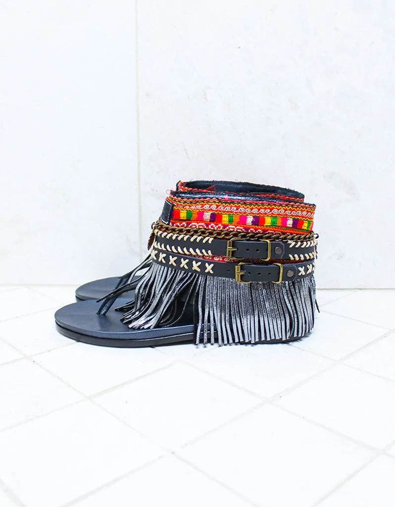 Custom Made Boho Sandals in Black | SIZE 39