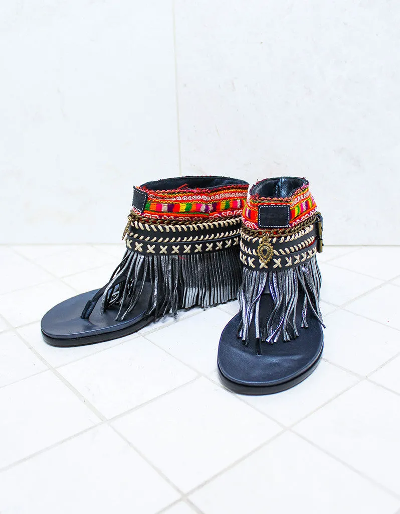 Custom Made Boho Sandals in Black | SIZE 39