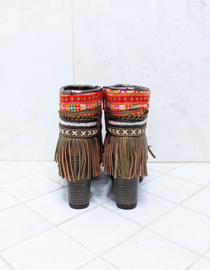 Custom Made High Heel Boho Boots in Brown | SIZE 40