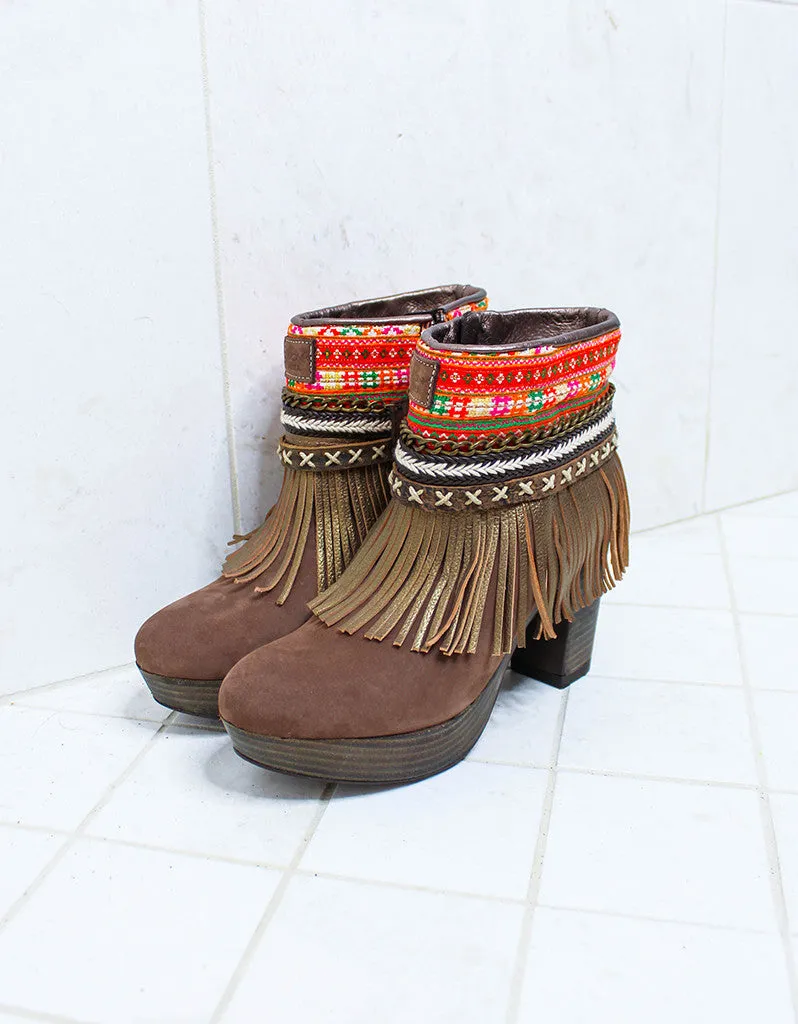 Custom Made High Heel Boho Boots in Brown | SIZE 40