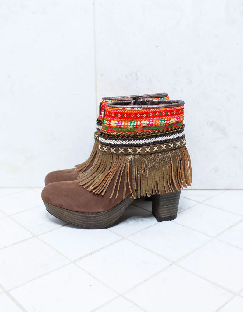 Custom Made High Heel Boho Boots in Brown | SIZE 40