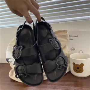 CUTE BLACK/WHITE BEAR BUCKLE SANDALS UB2762