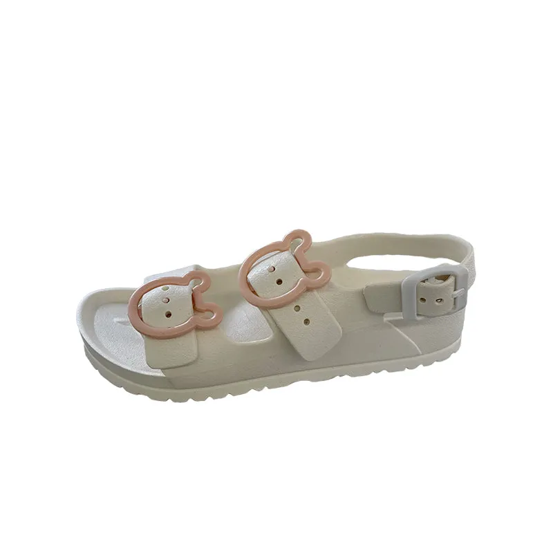 CUTE BLACK/WHITE BEAR BUCKLE SANDALS UB2762
