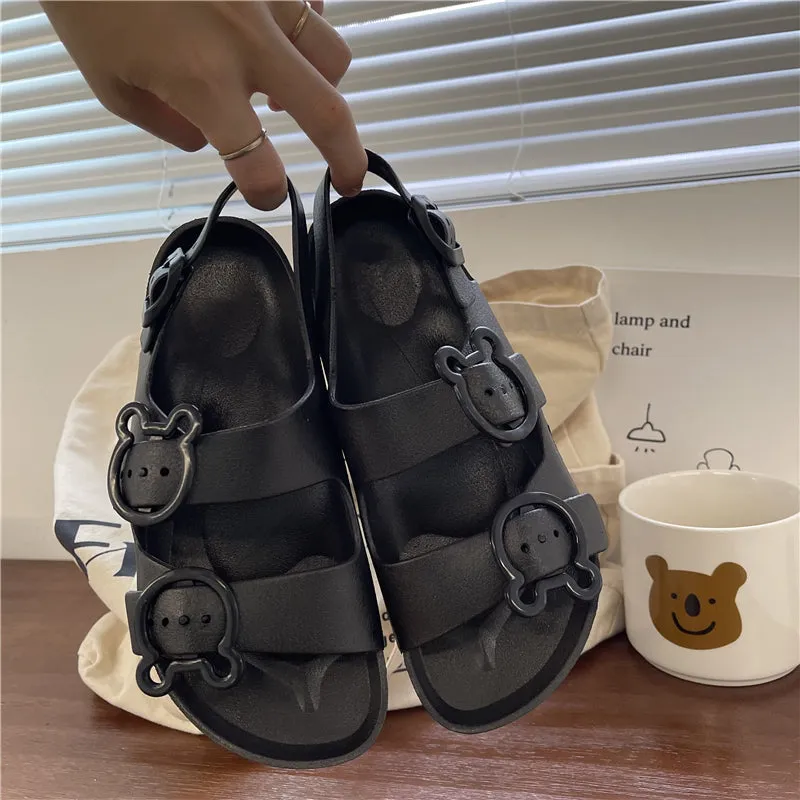 CUTE BLACK/WHITE BEAR BUCKLE SANDALS UB2762