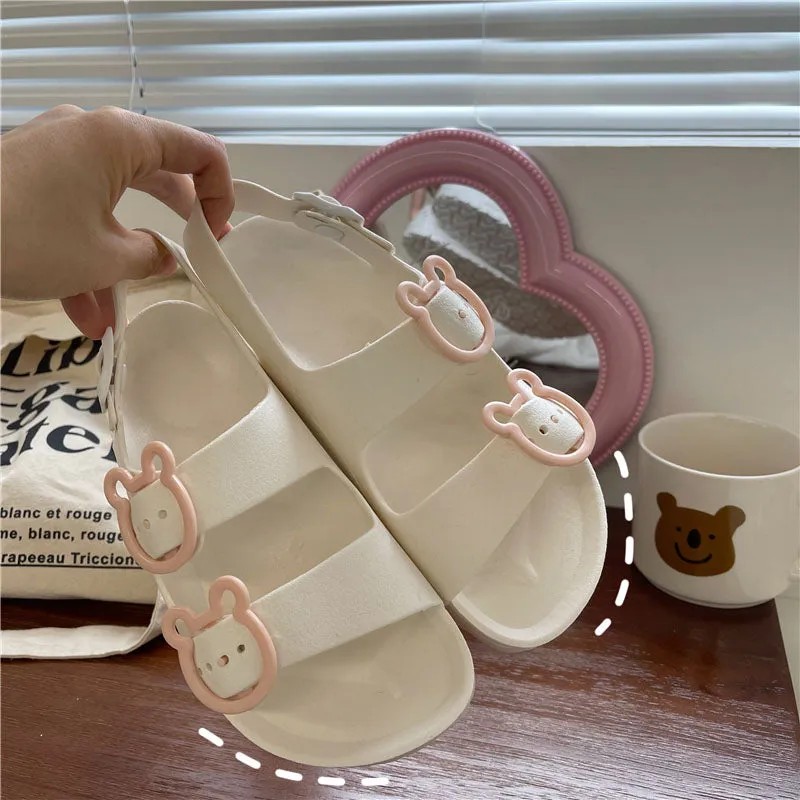 CUTE BLACK/WHITE BEAR BUCKLE SANDALS UB2762