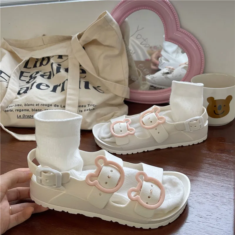 CUTE BLACK/WHITE BEAR BUCKLE SANDALS UB2762