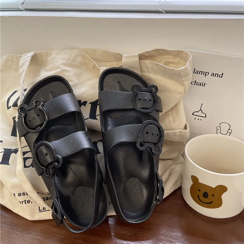 CUTE BLACK/WHITE BEAR BUCKLE SANDALS UB2762