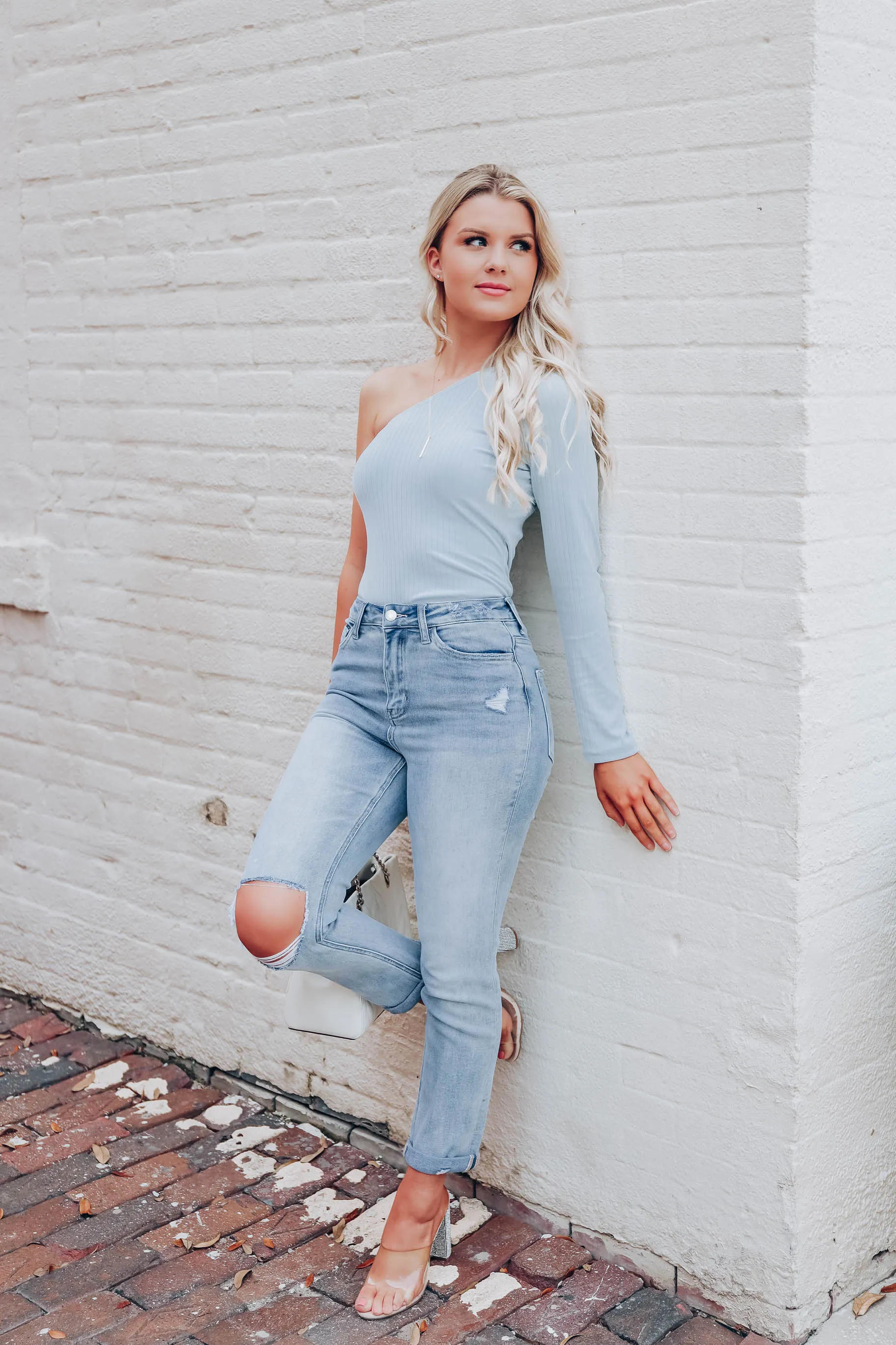 Cyan One Shoulder Top - Blue