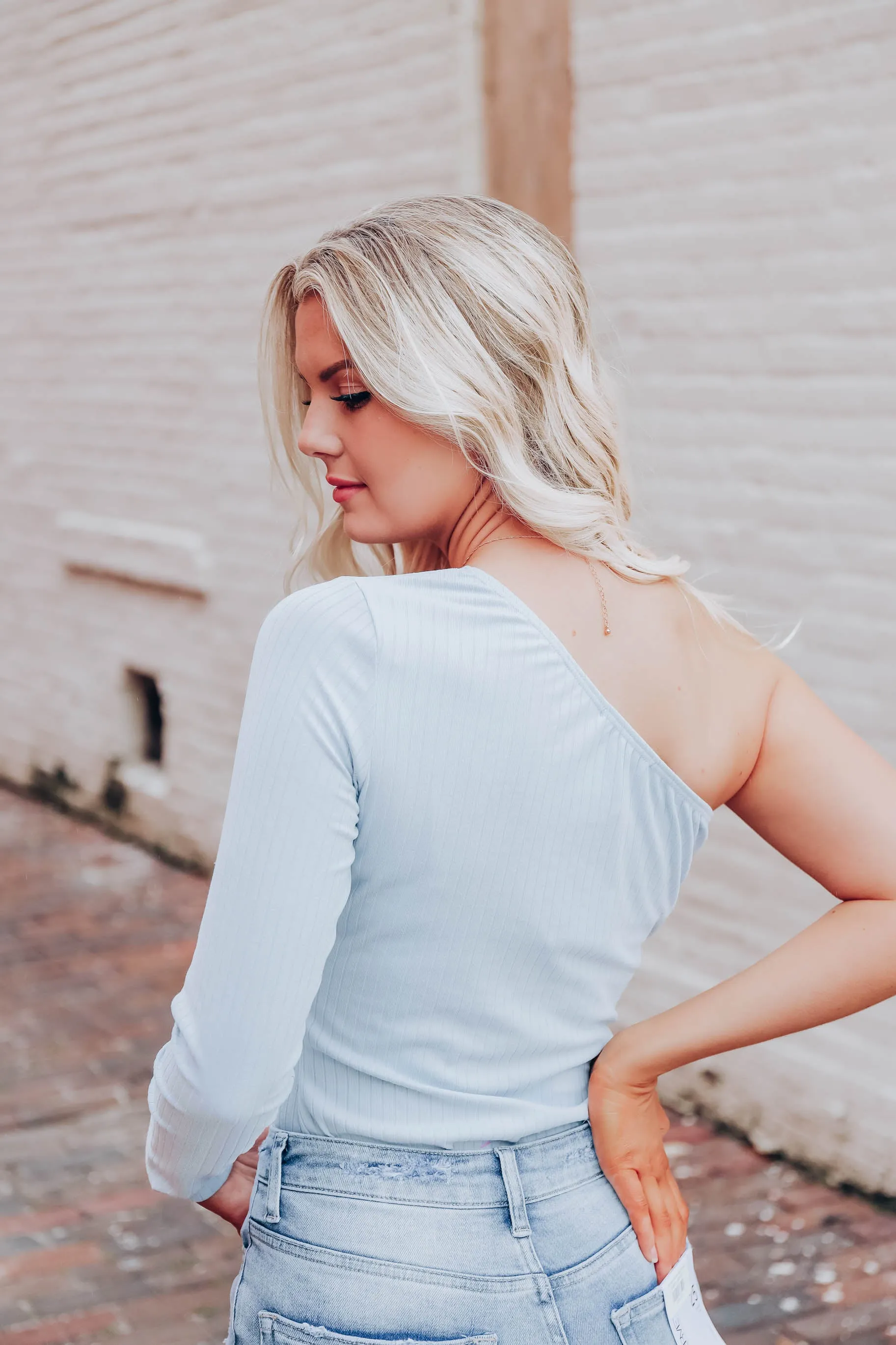Cyan One Shoulder Top - Blue