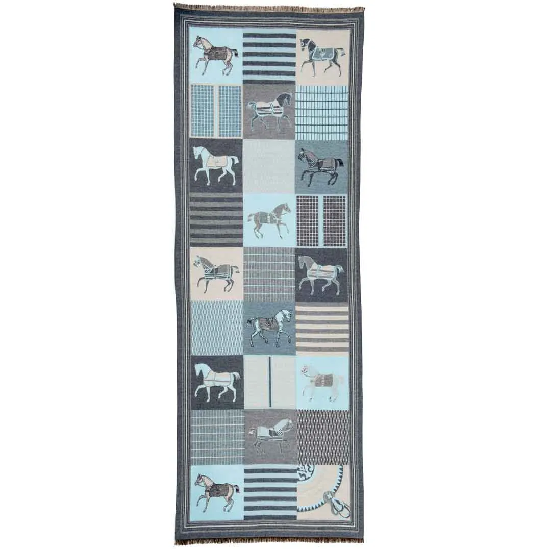 Devon -  Aqua Equestrian Motif Luxe Shawl