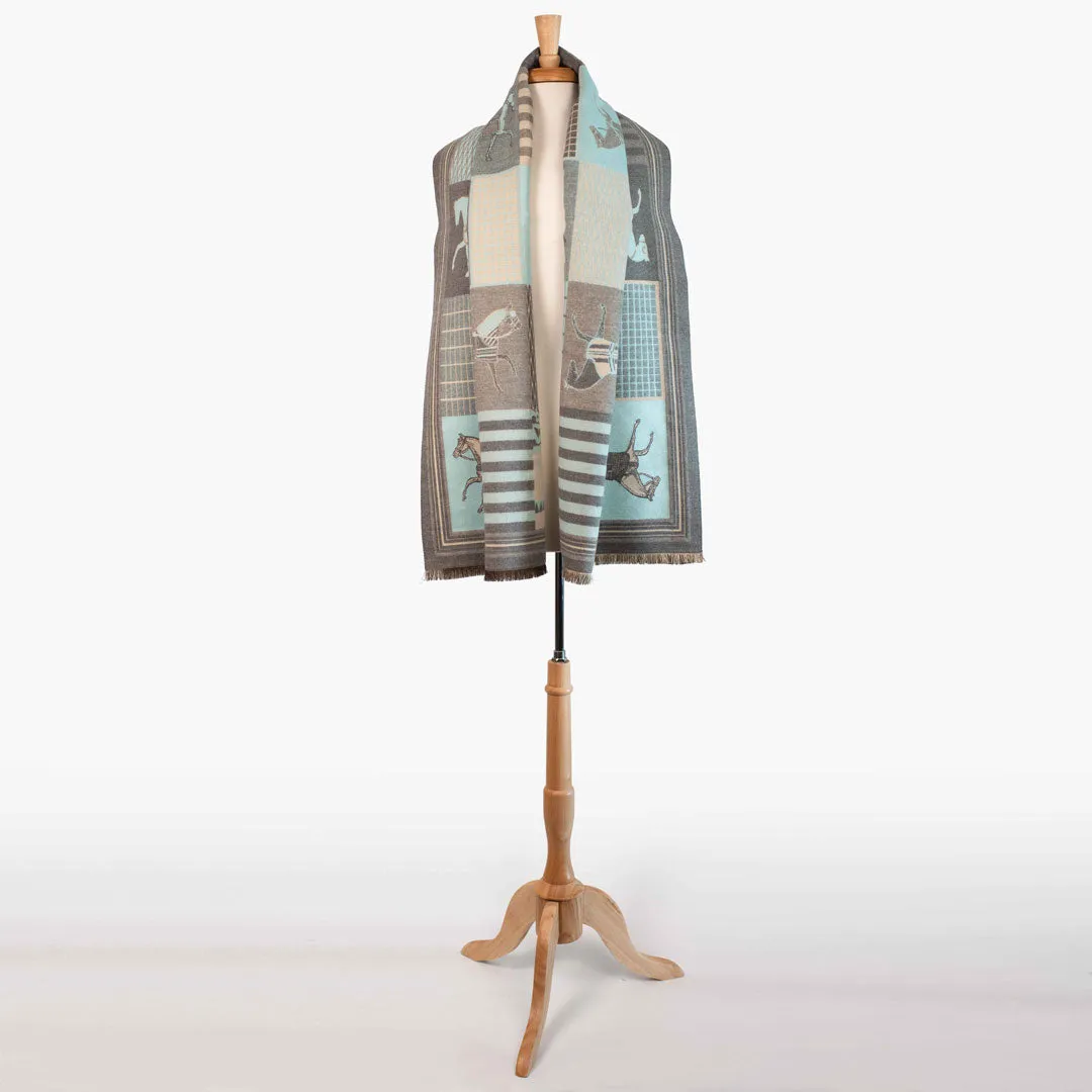 Devon -  Aqua Equestrian Motif Luxe Shawl