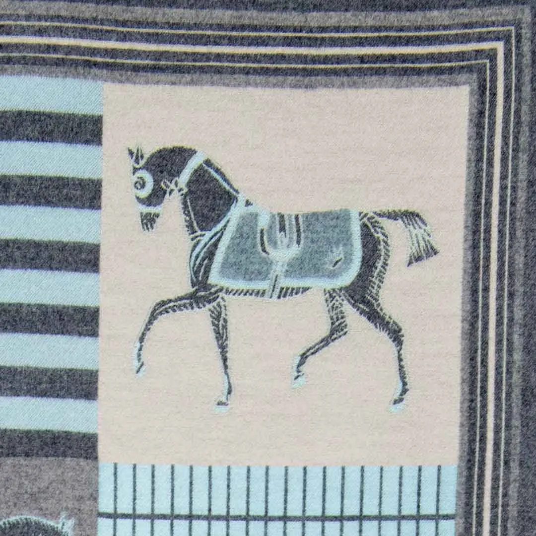 Devon -  Aqua Equestrian Motif Luxe Shawl