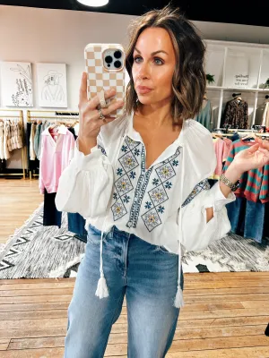 Dust & Dreams Long Sleeve Embroidered Top