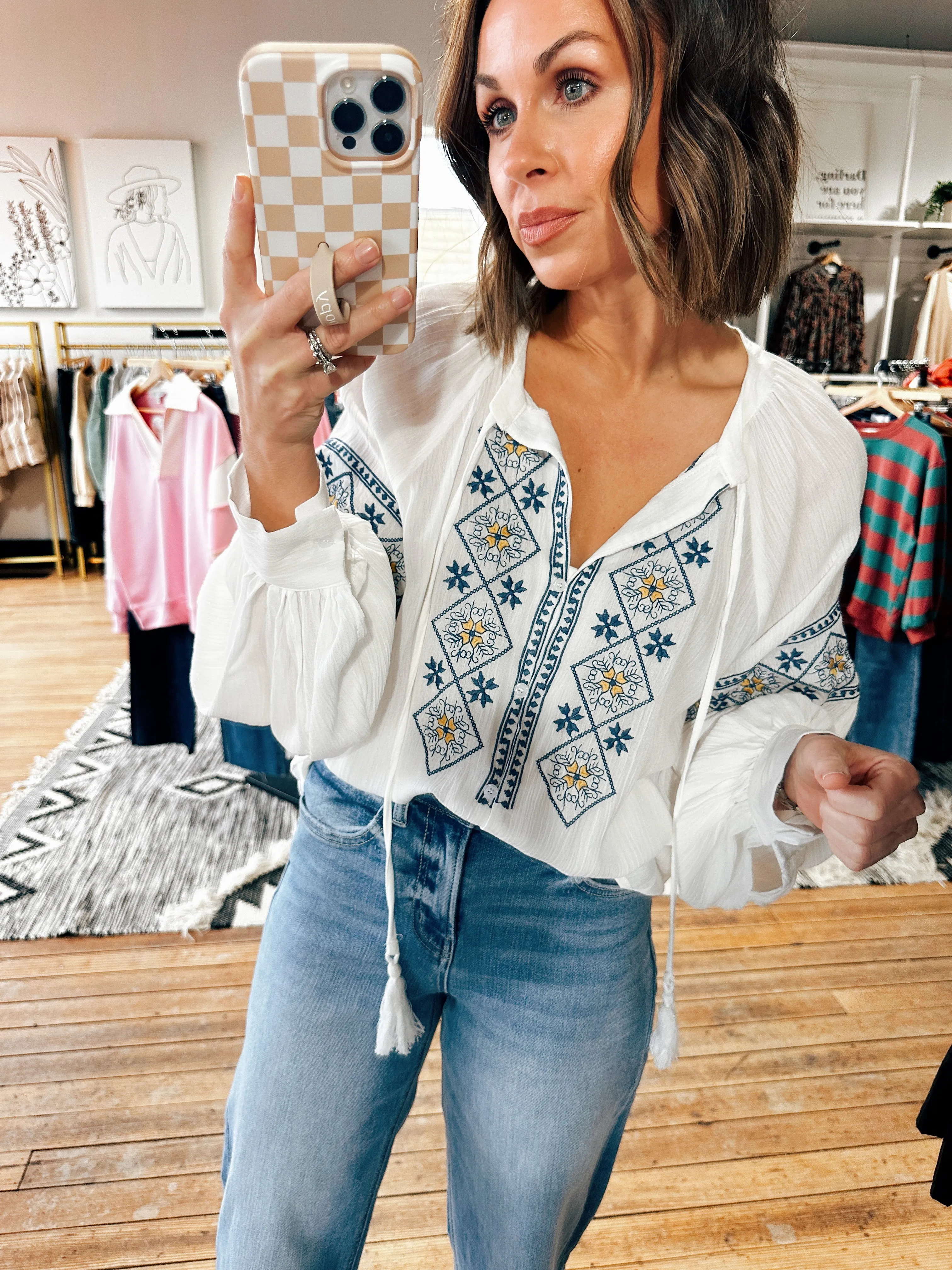 Dust & Dreams Long Sleeve Embroidered Top