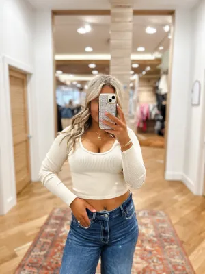 Easy Comfy Crop Knit ECRU Top