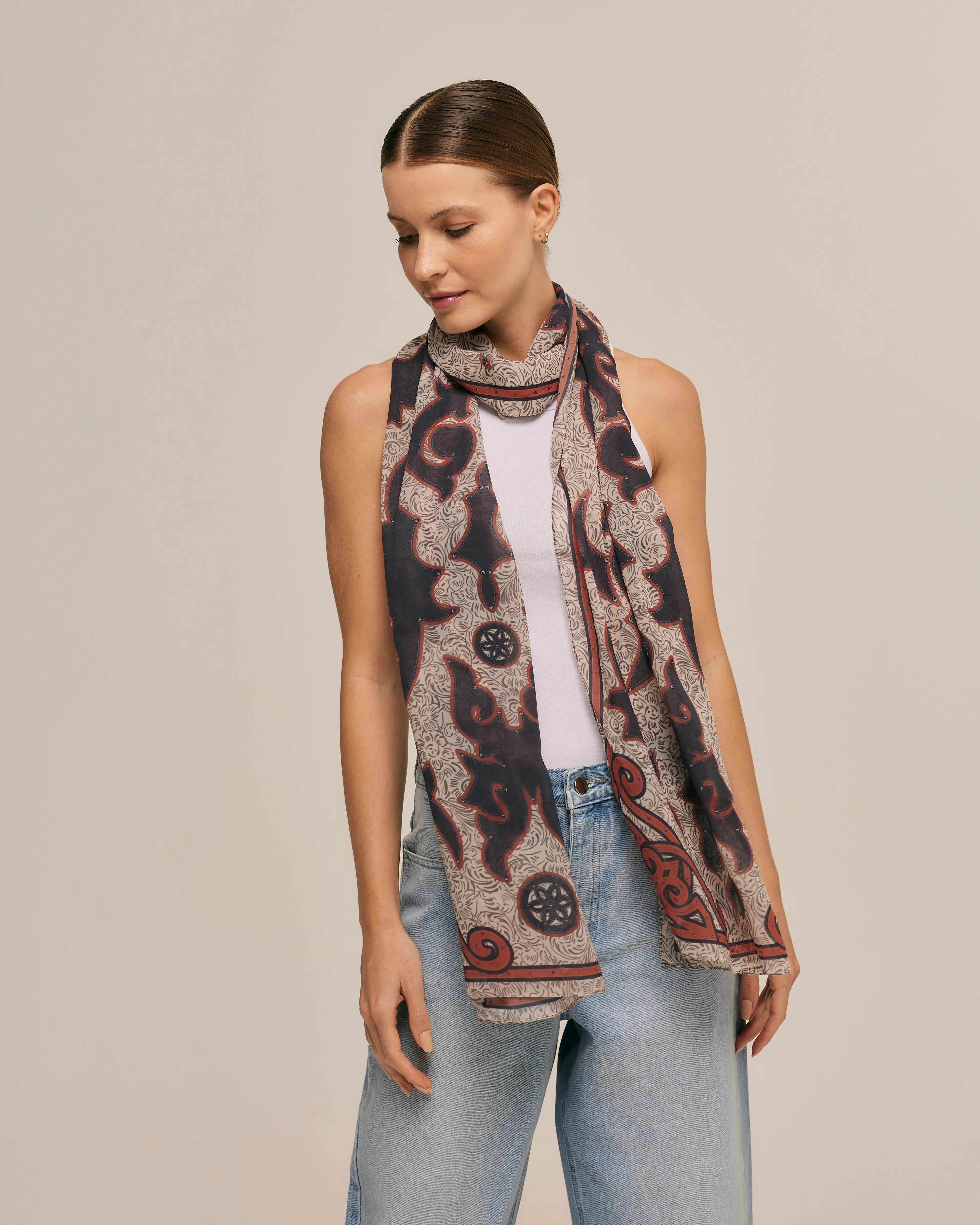 Echarpe Chaps Western em mousseline de poliéster | 45x210cm