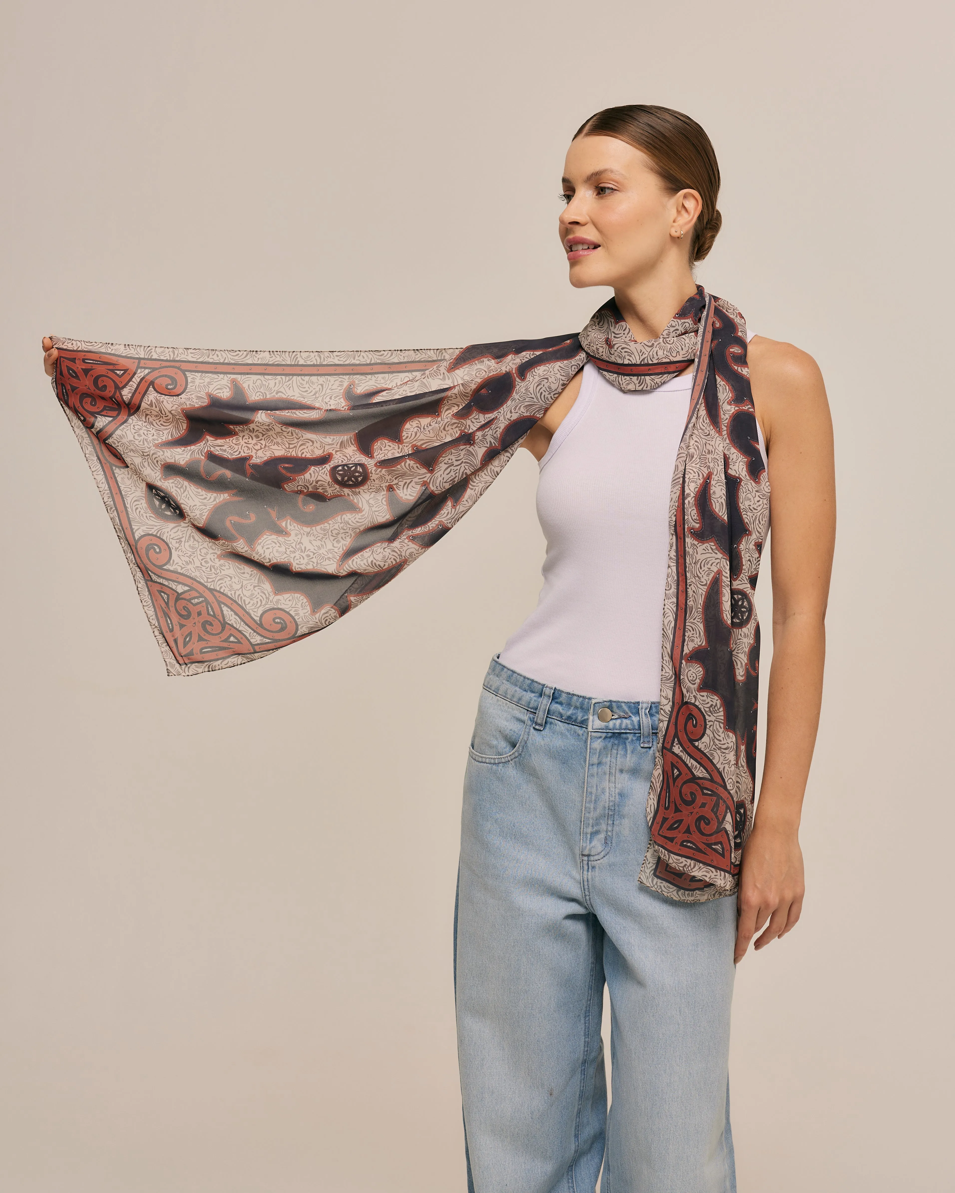 Echarpe Chaps Western em mousseline de poliéster | 45x210cm