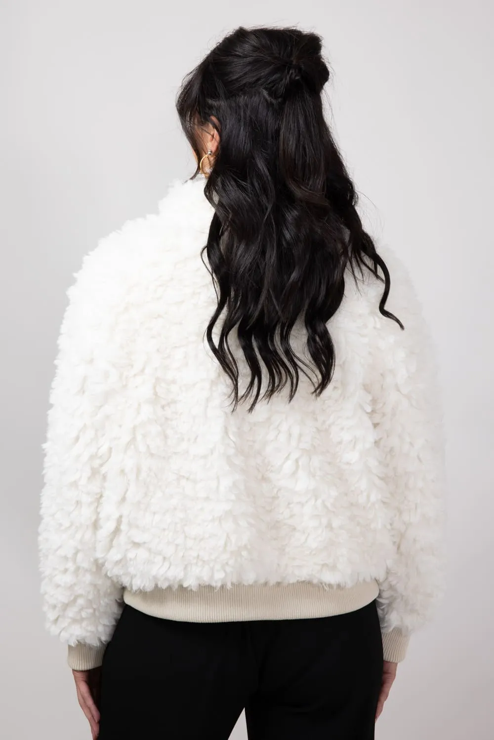 Elan Sherpa Bomber Jacket for Women in Vanilla | JK8196-VAN
