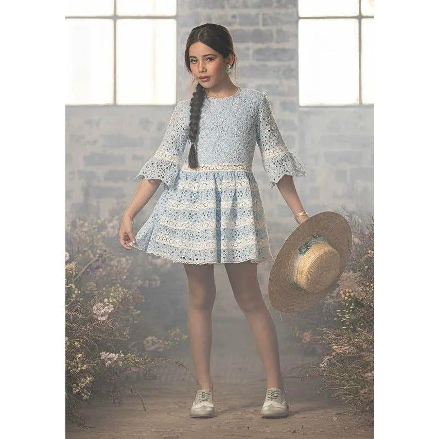 Ella Embroidered Dress - Sky Blue