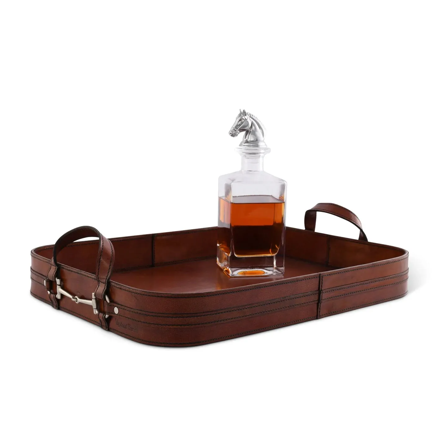Equestrian Leather Serving Tray with Snaffle Bit
