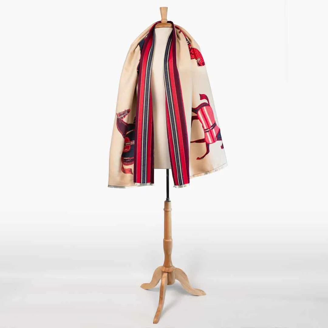 Equus -  Crimson Equestrian Motif Luxe Shawl