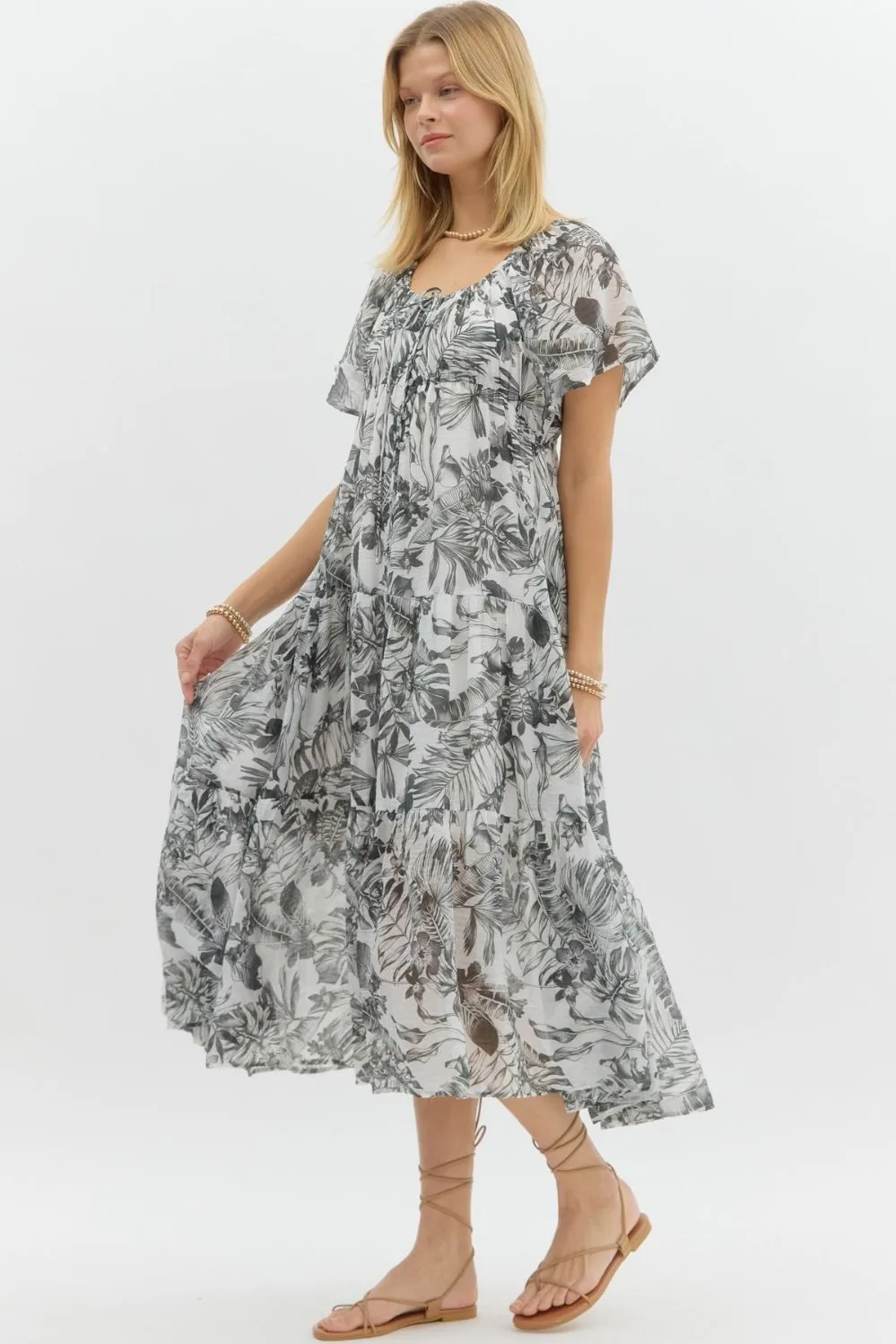 Flutter Sleeve Midi Dress